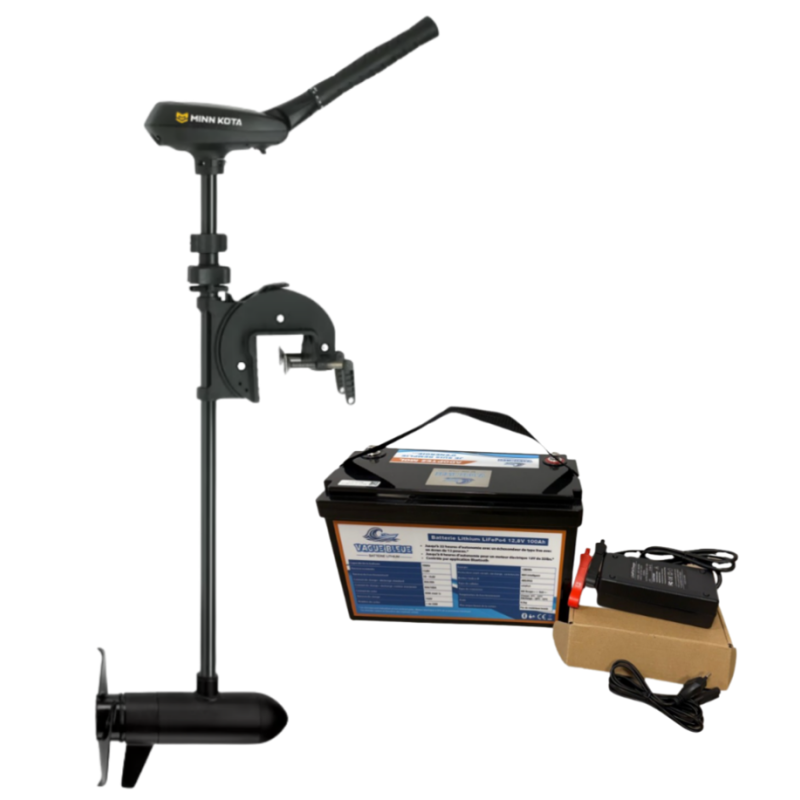 Pack Minn Kota TRAXXIS 55 - Arbre 91 cm - 55 Lbs - 12V - Variateur Maximizer + Batterie Lithium LiFePO4 12.8V 100Ah + Chargeur