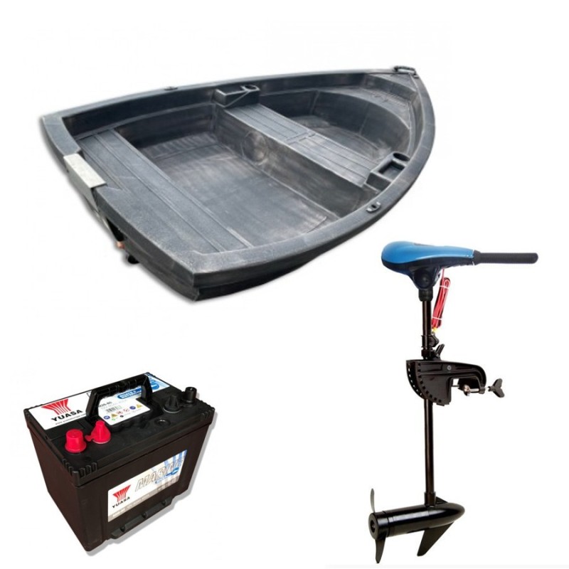 Barque Annexe Dinghy Roto 250 bois +moteur SEVEN BASS SXR 32 lbs + batterie 80 ah