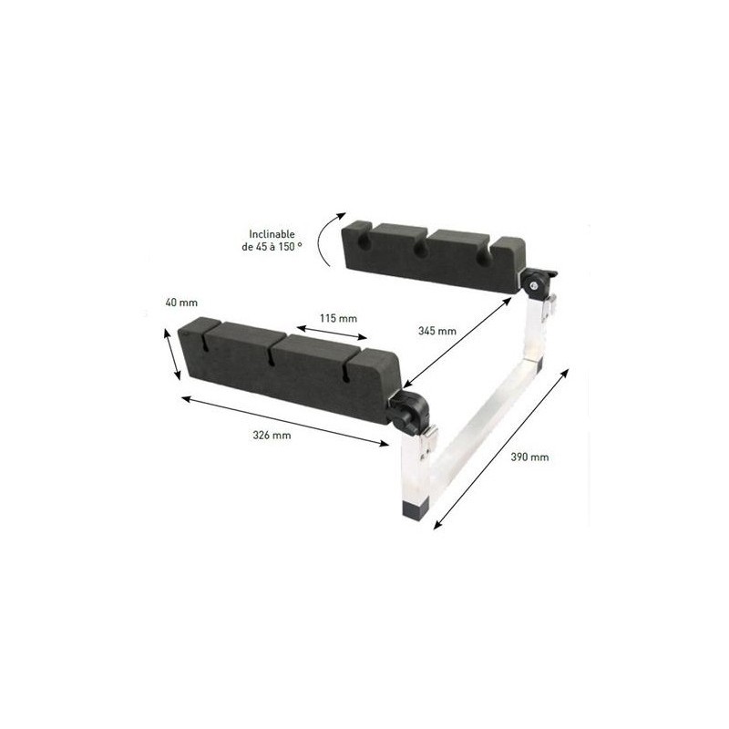 Porte cannes float tube inclinable alu-mousse