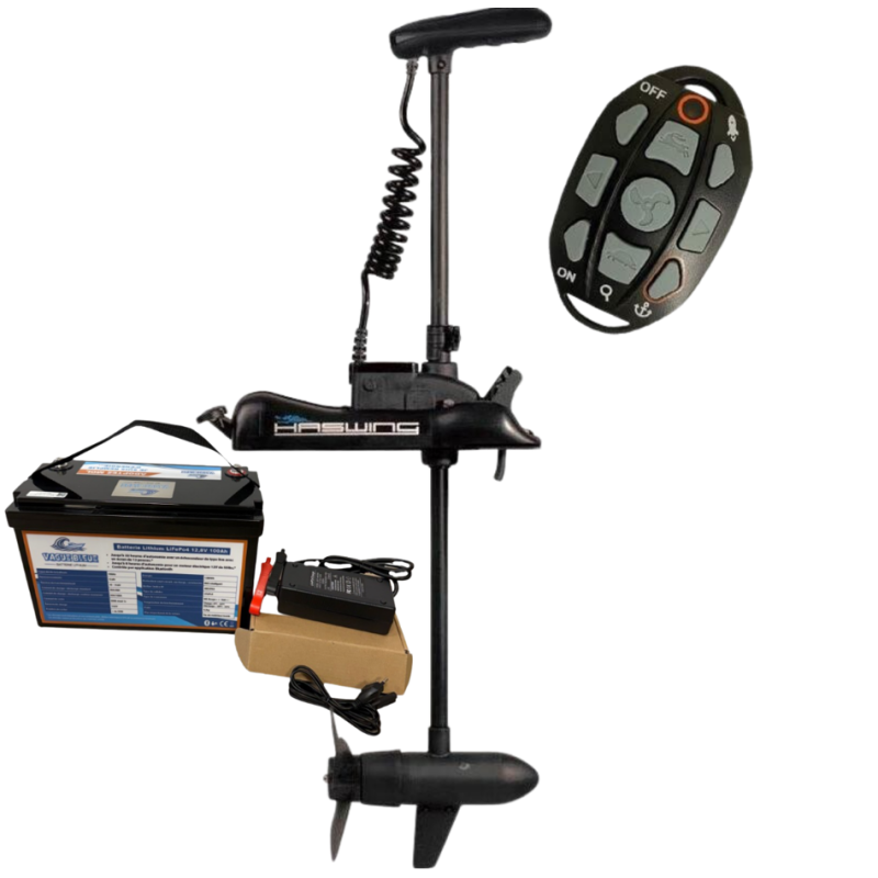Pack HASWING CAYMAN-B 55 GPS - 55 Lbs - Arbre 137 cm + Batterie Lithium LiFePO4 12.8V 100Ah + Chargeur