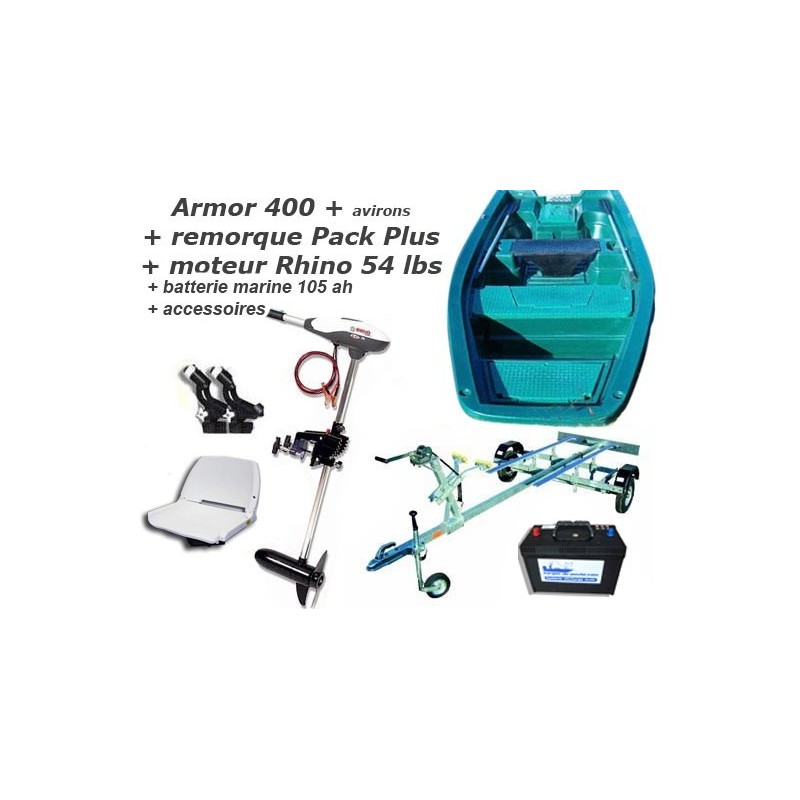 Armor 400 + remorque pack plus + moteur Rhino 54 + batterie marine + accessoires