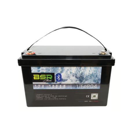 Bac Monobloc LifePo4 12V/100 Ah + chargeur non étanche 10A