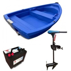 Barque Annexe Dinghy Roto 250 bleue +moteur SEVEN BASS SXR 32 lbs + batterie 80 ah