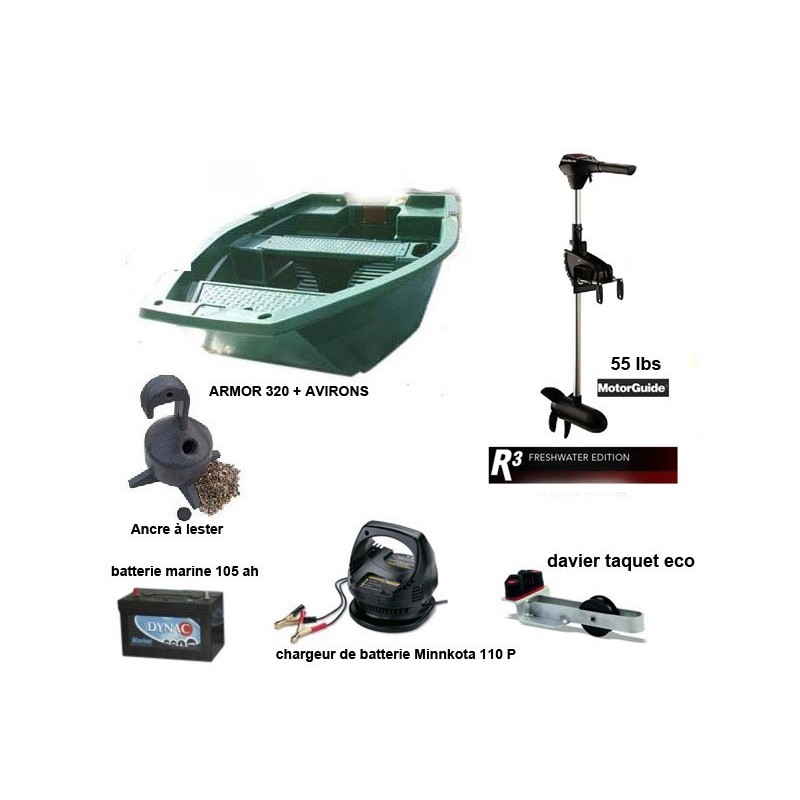 Armor 320 + moteur R3 55 LBS + Accessoires